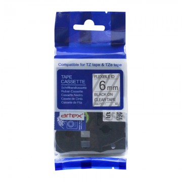 AZEFX111 COMPATIBLE Label Tape for Brother 6MM Black on Clear