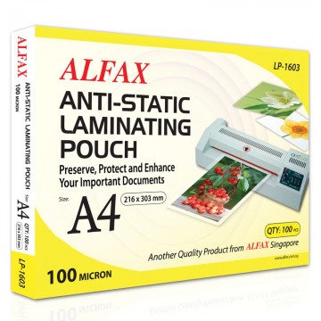 ALFAX LP1603 Anti-Static Laminating Film 100mic A4 100's