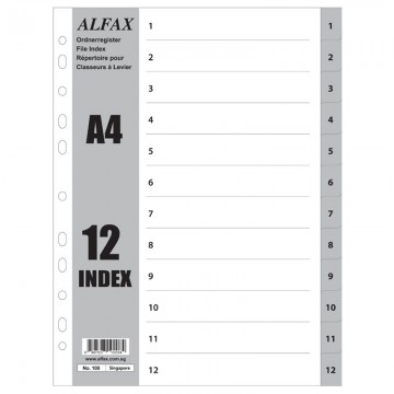 ALFAX 108 PP Grey Divider 1-12 A4