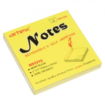 ARTEX N933YE Notes 75x75mm 100's Yellow